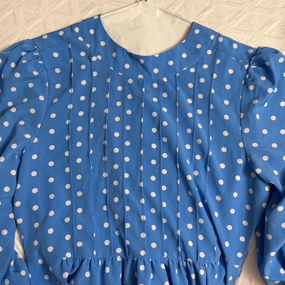 SHEIN Blue Polka Dot Dress with Belt - Picture 9 of 9